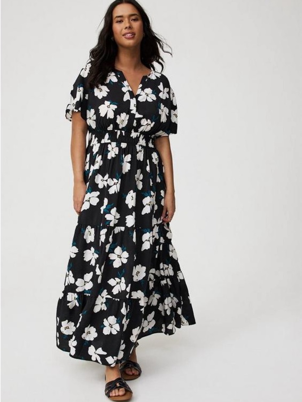 torrid Black Maxi Dress with White Floral Print